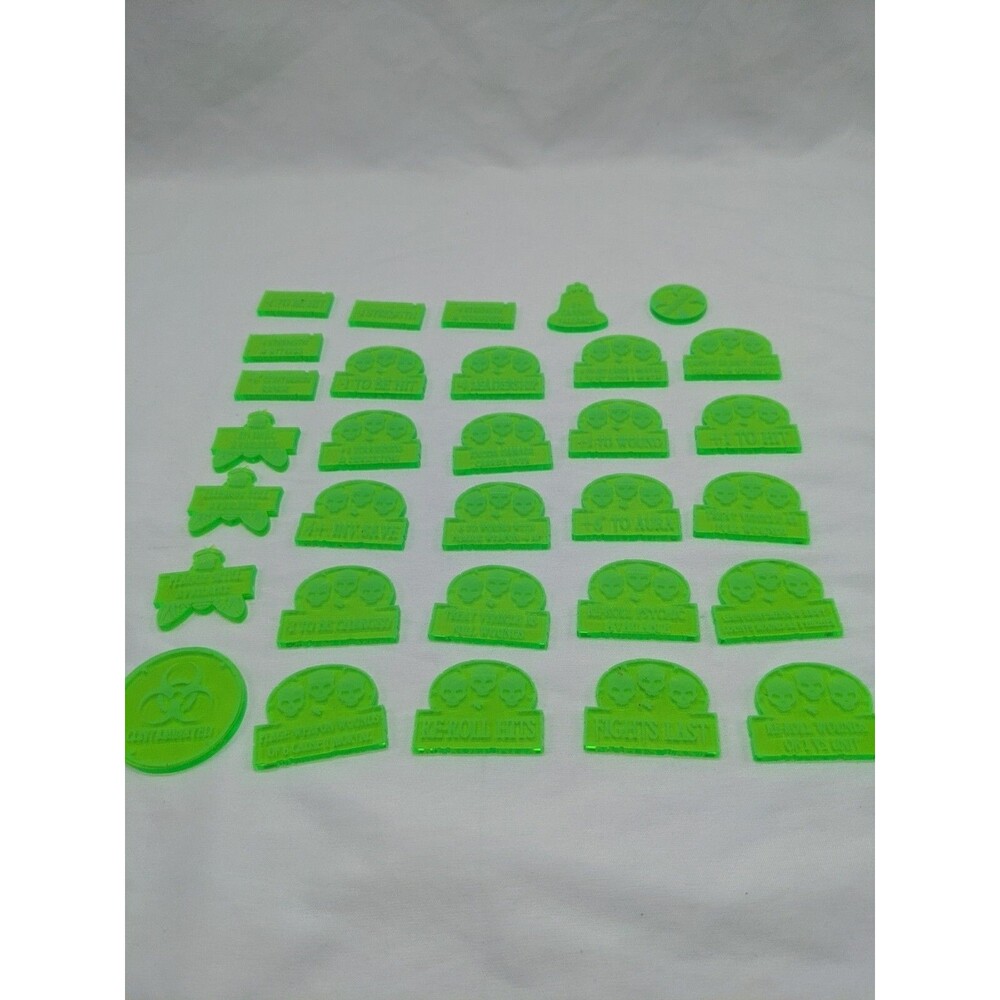 Lot Of (31) Custom Green Translucent Warhammer Tokens Contaminated To Wound
